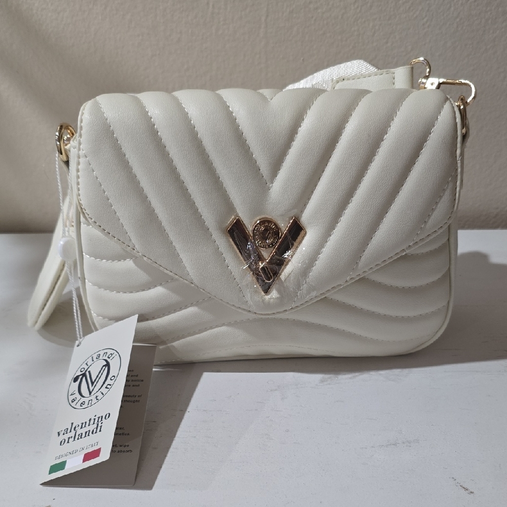 Valentino Orlandi Cream Crossbody Bag with Quilted Texture